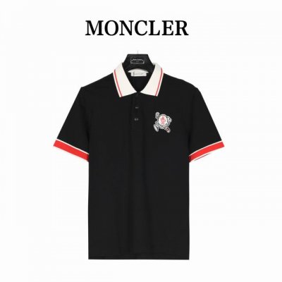 moncler 蒙口 奔跑小人刺绣徽章短袖polo衫 采用100%棉双面珠地面料 拆解纱线分析 订织蜂窝四角网眼胚布 衣领为双系统提花定织扁机制成 有弹性 不变