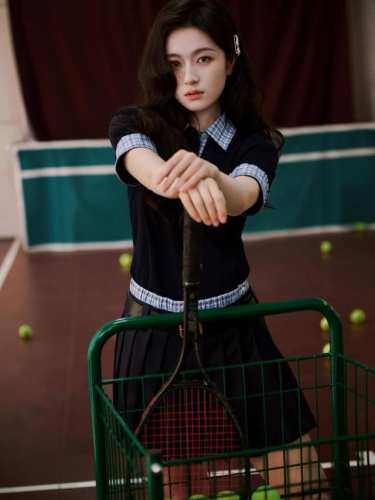 25Ssmiumiu李兰迪同款拼接格子T恤Smlp ：蓝
