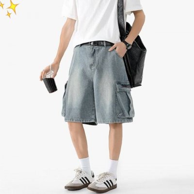 上新 [官方旗舰店夏季短裤.原标吊牌专柜热销款]Balenciaga巴黎世家水洗大口袋欧美高街宽松工装五分裤牛仔短裤男女夏宽松Ins短裤 用彩色的牛仔调剂生活的