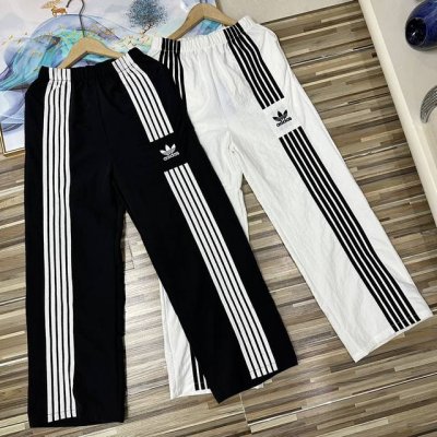万针刺绣Adidas 阿迪三叶草运动长裤白色黑色三条杠复古Ins同款直筒裤卫裤 春夏季新款2025三叶草阿迪达斯三条杠阔腿裤情侣款男女同款宽松版型运动裤休闲裤男