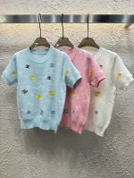 chanel香奈儿小香双C彩色刺绣暗纹提花针织短袖 款号 25670105762 颜色 粉色 蓝色 白色 尺码 均码 80-125斤