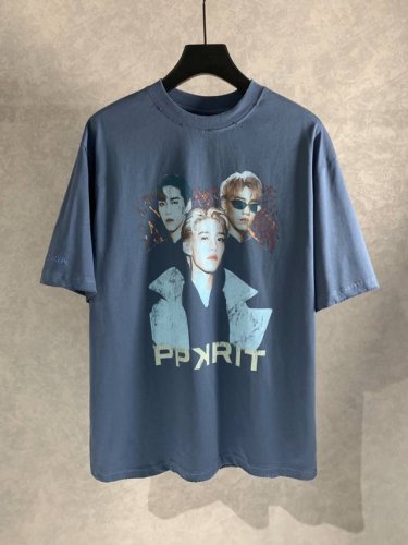高品质 Balenciga 巴黎世家 pp Krit圆领短袖T恤 采用纯棉柔软面料，对色定染面料，采用数码直喷字母绣花 磨破工艺 潮流感十足，定染纯棉面料，Os