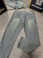 oc-695 Louis Vuitton 路易威登 Lv水洗高级蓝渐变老花Logo牛仔裤 原色酵母水洗工艺 精选重磅丹宁牛仔面料 纯棉 舒适亲肤 原版五金辅料配