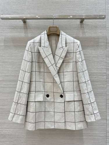 独家首发，高端原单品质Bc 25春夏新品，行走的高定老钱风休闲穿搭，原单进口亚麻刺绣格纹西装外套！面料纹理超高级！重工刺绣亮片装饰经典叠搭神器，极简主义设计奢华