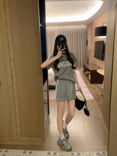 celin*蕾丝贴布刺绣字母短袖短裙套装Sml