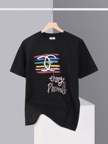顶级版本 Chanel 香奈儿 2025Ss夏季新款 手绘印花 短袖T恤男女同款 工艺 印花 T恤现货 32支定织定染高克重纯棉面料 面料280G洗水定型处理