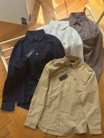 全码出货 供 polo Ralph Lauren拉夫劳伦 纯色Logo刺绣 长袖休闲衬衫 藏青 卡其 白色 灰咖色 S~Xl 官网在售 ，原版纯棉牛津面料材质，