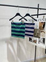 M撞色条纹抹胸上衣 ，面料：棉+氨纶 颜色：绿色条纹、灰蓝条纹 * ｜条纹抹胸上衣 25Ss夏季新款上新！ 条文撞色徽标抹胸上衣 简约闲适糅合复古摩登氛围 精密