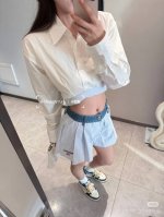25.Ss 货号：30205 Aw老钱拼接牛仔腰头裤裙 条纹 白色 S M L