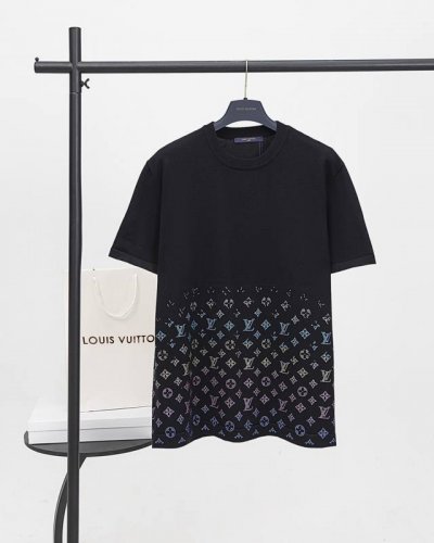 顶级版本.官网品质 Louis Vuitton*路易威登 Lv 25Ss 老花彩钻渐变烫钻针织短袖 面料：采用纯棉纱线定织 该款针织T恤按原版16针德国进口机织