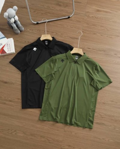 新款上新 半拉链冰丝无痕polo 品牌 迪桑特 Descente 尺码 L-Xl-Xxl-Xxxl-Xxxxl 颜色 黑色-军绿 类型 男士户外速干半拉链无痕翻