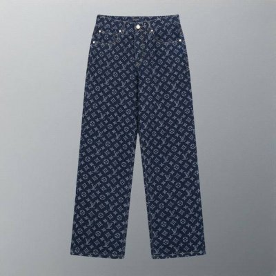 高版本 Louis Vuitton 路易威登 提花牛仔裤 高端定制1:1面料，字母立体高度清晰，原版定制里布，小牛皮卡扣，金属独家定珍珠扣，镭射字母。 Lv在七