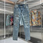 Amiri 破洞贴布烫钻工艺街头潮流修身小脚弹力牛仔裤 颜色 蓝色 码数 30 32 34 36 38