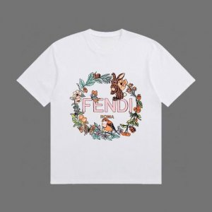 高端品质 Fendi 2025Fall 春夏系列 花圈松鼠短袖T恤 区别普通印花 定织300G32支双纱纯棉面料 宽松版型 男女同款 Size：Xs S M L