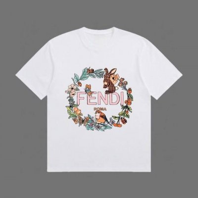 高端品质 Fendi 2025Fall 春夏系列 花圈松鼠短袖T恤 区别普通印花 定织300G32支双纱纯棉面料 宽松版型 男女同款 Size：Xs S M L
