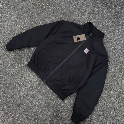 carhart卡哈特 升级版高品质绣标牛津布立领机能棒球夹克拉链双层短款外套情侣款 Color: 黑色 Size: M-Xl M 肩宽55 胸围116 衣长65