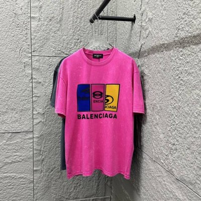 p100 bal*巴黎*2025春夏季新款 雪花做旧洗水复古圆领短袖 胸前Logo 字母植绒+立体硅胶工艺 定制面料 短袖T恤 男女同款 颜色：雪花黑 雪花蓝