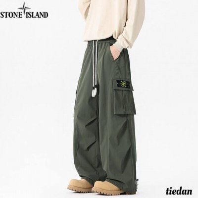 石头岛Stone Island春夏季新款，男女同款松紧腰潮流帅气立体大口袋百搭休闲工装裤，男士美式复古潮流冲锋裤，休闲裤长裤！ 颜色:军绿，米白，黑色，灰色