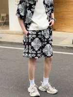 款号 9033-高端品质Choice Hearts冰丝棉沙滩满印短裤 颜色 黑 尺码 S-Xl