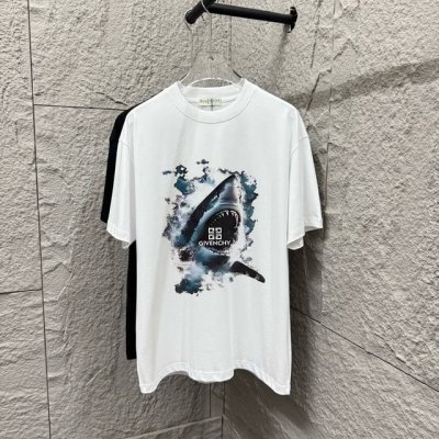 givench* Gvc*纪梵希2025春夏新款 鲨鱼图腾字母印花 定制双纱平纹纯棉面料 短袖T恤 男女同款 颜色 白色 黑色 尺码 S 90-130斤 M 1