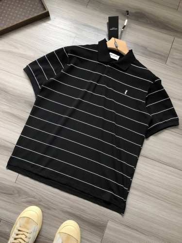 saint Laurent 圣罗兰 Cassander 徽标字母Logo刺绣 男女款索罗娜珠地条纹翻领Polo衫. 颜色：黑白条纹. 尺码：S M L Xl.