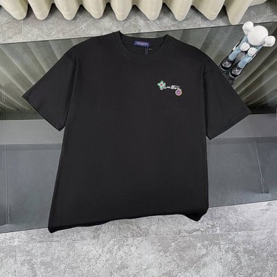 Louis Vuitton 路易威登Lv 25Ss前后刺绣花卉字母圆领短袖T恤 -面料采用320G 100%纯棉双纱面料 同缸定染特种加粗32支双股1X1螺纹克