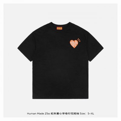 human Made 25Ss 蛇年爱心字母印花短袖 按照原版定制16*21支230G双纱竹节棉 水洗+硅油处理 面料柔软亲肤 黑色印花采用进口胶浆印花 黑色因