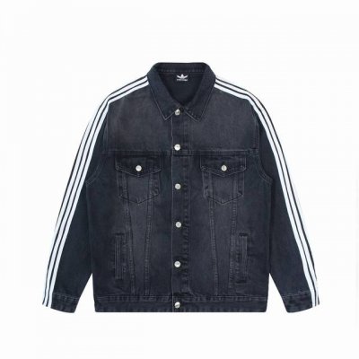 Balenciaga 巴黎世家Blcg X Adidas阿迪达斯 三叶草联名三条杠牛仔夹克外套 秋装新款爆款限定联名系列三道杠牛仔纽扣夹克外套男女同款， 定制黑
