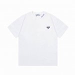 高版本 prada 普拉达 2025新款 定制310G双纱纯棉面料 领口立体凸胶字母Logo 定制金属三角章 男女同款 短袖 颜色：白色 尺码：S-Xl