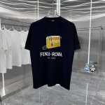 芬迪 2025春夏新款300克短袖T恤 植绒印花工艺 男女同款宽松版 尺码：Xs-Xl 五个码 颜色:黑色 白色
