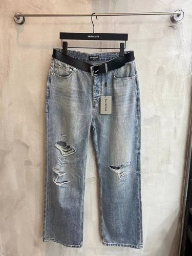 6005# 真皮皮带 Balenciaga官网同步发售新款25Ss巴黎世家水洗破坏割烂牛仔长裤.真皮皮带.不掉皮.1:1五金开模.不可拆卸装饰皮带.常规版型.男
