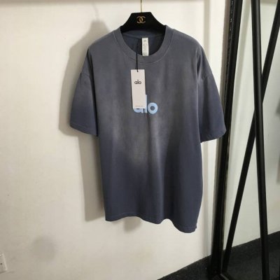 款号20252767 Alo新款 Logo印花时尚做旧宽松大版休闲短袖T恤，灰色，蓝色，Sml， M码；肩宽56，胸围120，袖长22，衣长73