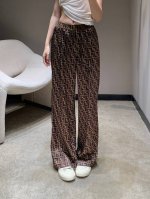 Fend* 25Ss春夏新款 织带撞色阔腿长裤丨独家高版出品！定制Yb进口斜纹稠材质 质感细腻柔软 滑爽垂顺 双F满印 奢华典雅 织带松紧腰头撞色 剪裁利落大方