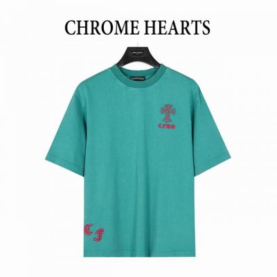chromehearts 克罗心 25Ss 走秀款十字架贴布刺绣水洗烧花短袖T恤 定制面料300克双纱 后背一整块大贴布 成本极高 美式酸洗做旧原身布激光烧花贴