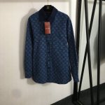 款号20252209 Gucc*新款 老花Gg提花翻领长袖衬衣外套，蓝色，Sml， M码；肩宽46，胸围114，袖长63，衣长79