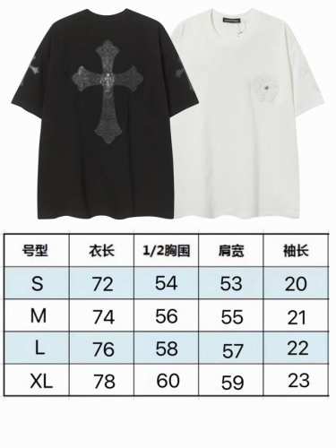 现货 2262 新款Ch克罗贴皮金属十字架马蹄梵文刺绣男女宽松休闲圆领上衣短袖T恤 250克32支纯棉 颜色：黑色 白色 码数：S M L Xl