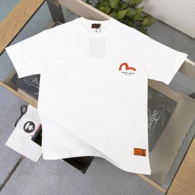 款号：F624 2025新款Evisu福神海鸥不倒翁七転八起图案字母印花休闲情侣圆领短袖T恤，经典永远不会过时、人手必备款，230G纯棉精梳棉不起球不起毛，上手