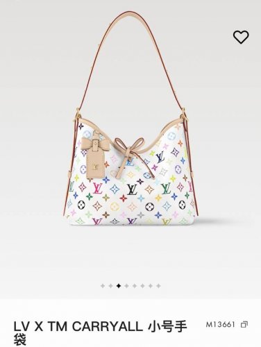 顶级版本 Louis Vuitton Lv X Tm Carryall 小号手袋 M13661 路易威登 Lv 专柜最新村上隆联名款白三彩女士单肩包购物袋 顶级