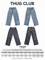 尺码- #Tc003 Thug Club24Fw朴宰范同款激光拼接镰刀图案刺绣中腰宽松牛仔裤男刺绣水洗垂感休闲阔腿裤 Tc这个牌子有着韩版 克罗心 称号 世界各