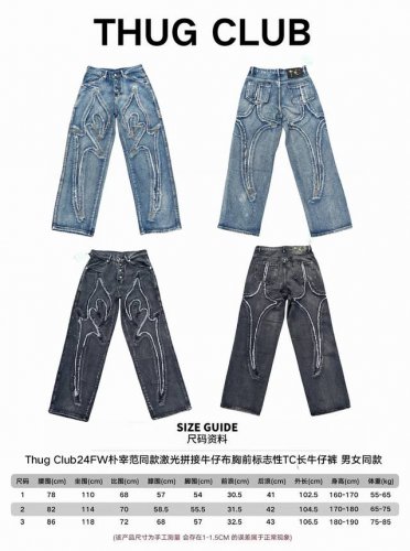 尺码- #Tc003 Thug Club24Fw朴宰范同款激光拼接镰刀图案刺绣中腰宽松牛仔裤男刺绣水洗垂感休闲阔腿裤 Tc这个牌子有着韩版 克罗心 称号 世界各
