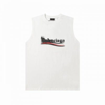 343款新款 balenciaga巴黎世家24夏季新品250克面料.300克双纱罗纹领.不变形.背心印有political Stencil字母标识进口白墨直喷印