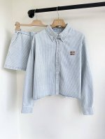 衬衫 短裤 Miu25春夏新款定制洗水牛仔刺绣字母翻领浅色条纹衬衫短裤出货基础又可做时髦叠穿 袖口的设计好时髦 上身就是最帅的崽定制的浅色高级牛仔面料 宽松版型