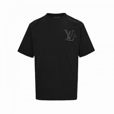louis Vuitton 路易威登 25Ss 前后字母Logo烫钻短袖 新款2025Lv黑白双色，高端进口砖石烫钻工艺 三标齐全 ，280克高克重全棉。手感超
