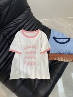 celin*25春夏新款撞色领凯旋门印花字母短袖T恤，纯棉面料质感上身舒适透气 版型上身巨显瘦 随意搭配牛仔裤半裙都好看 可盐可甜百搭运动少女风 Sml Aa