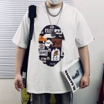 模特细节图# bape Summer Camp双面标志图案猿人头重工艺印花圆领短袖 高版本 猿人形象 260克优质高织纯棉面料 双纱精梳 质感柔软官网发售款 超