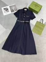 高品质Gucc* 25Ss新款方领短袖连衣裙 口袋子母刺绣装饰 搭配经典纽+黑色皮带 颜色显高级 简约气质 单色三码Sml