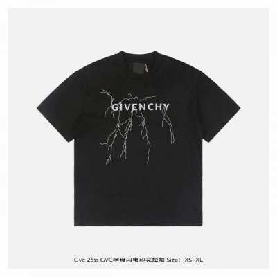 Givenchy 纪梵希 25Ss Gvc字母闪电印花短袖 面料采用260克重精梳棉，定制32支1*1螺纹，成衣两遍水洗处理，面料舒适亲肤无异感，定制定染面料