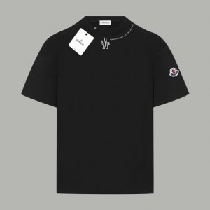 Moncler 蒙口 官网同款 领子环绕字母Logo 印花双纱纯棉短袖 - 280G双纱纯棉顶级面料 手感柔软 百分百纯棉独家出货 定染硫化黑无尘处理面料 -面