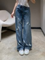 Loew* 25Ss春夏新款 烫钻破洞牛仔直筒裤丨独家高版出品！裤型质感真的绝了恰好的裤长 拉伸腿部线条 营造利落大长腿！不规则破洞轻松穿出街头潮人感！日常搭配