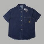 190（顶级复刻） louis Vuitton/路易威登夏季新款牛仔套装牛仔短袖衬衫 刺绣字母主题 官网同步 男女同款 原版复刻 随意对比 细节拉满 顶级复刻！